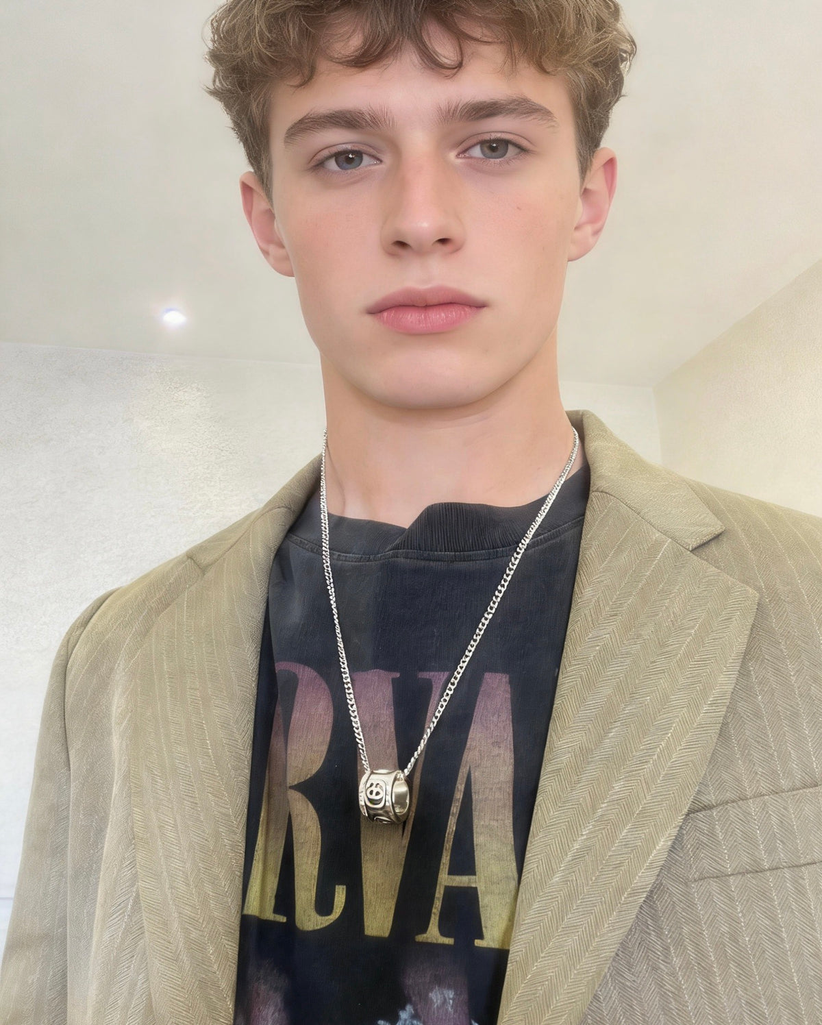 Double-G Emblem Pendant Necklace in Polished Metal-Tone – Design 210 styled product view