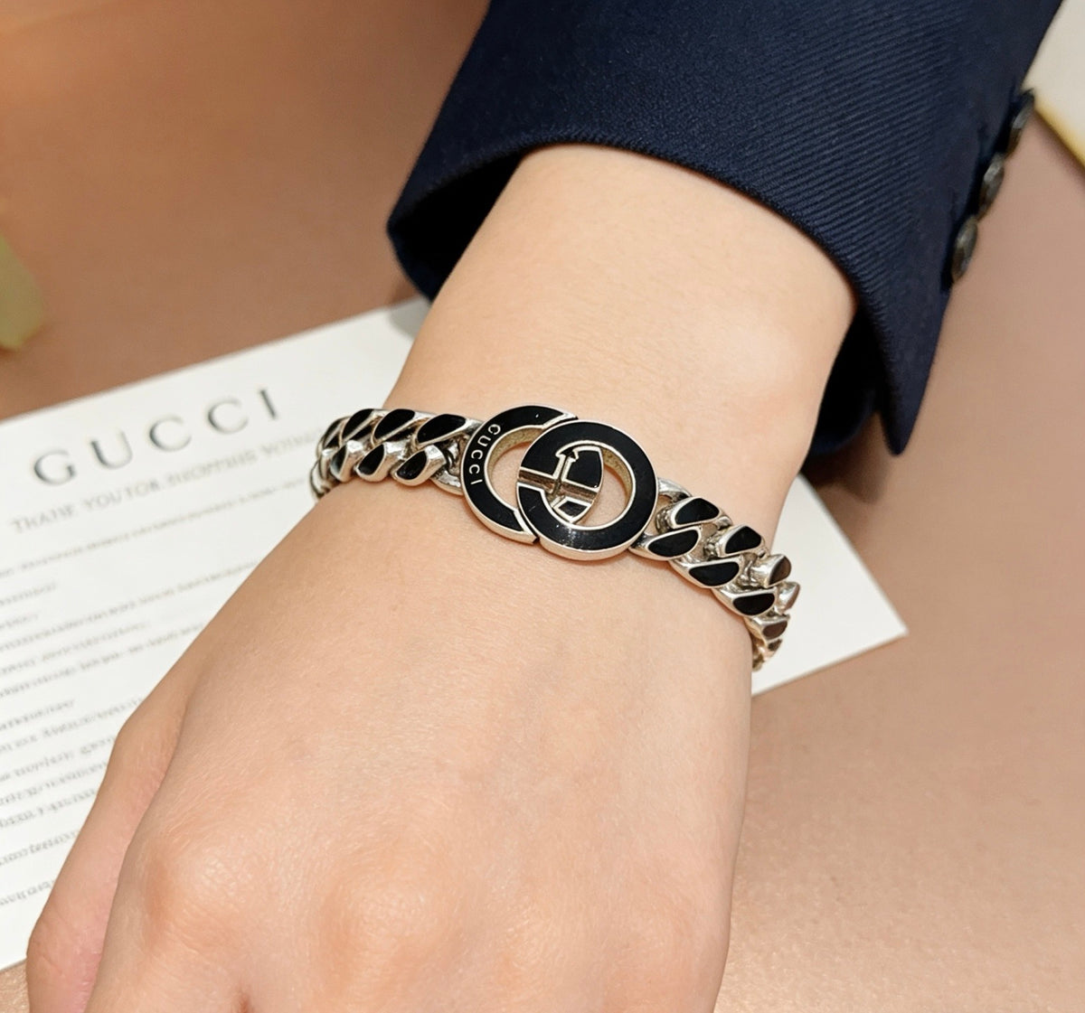 Geometric Emblem Bracelet in Polished Metal-Tone – Design 108 main product view