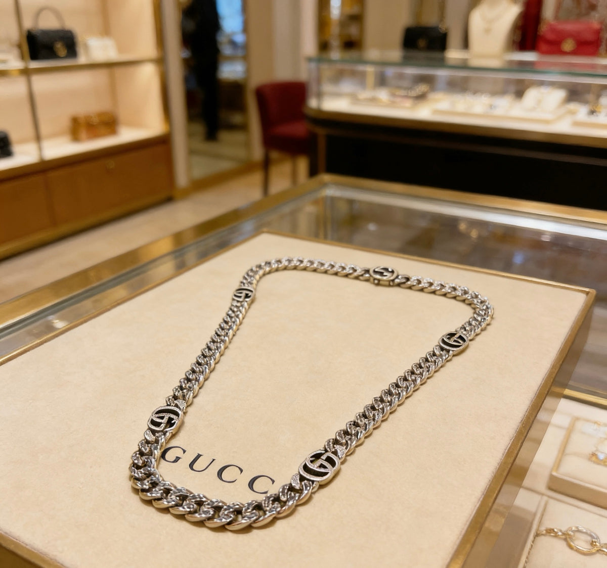 Double-G Emblem Pendant Necklace in Polished Metal-Tone – Vintage Detail – Design 044 main product view