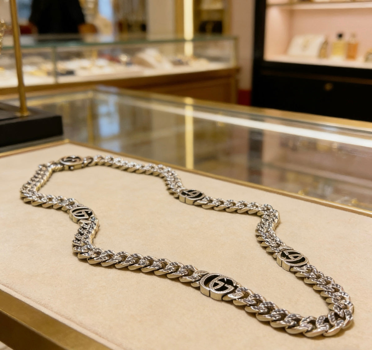 Double-G Emblem Pendant Necklace in Polished Metal-Tone – Vintage Detail – Design 044 main product view