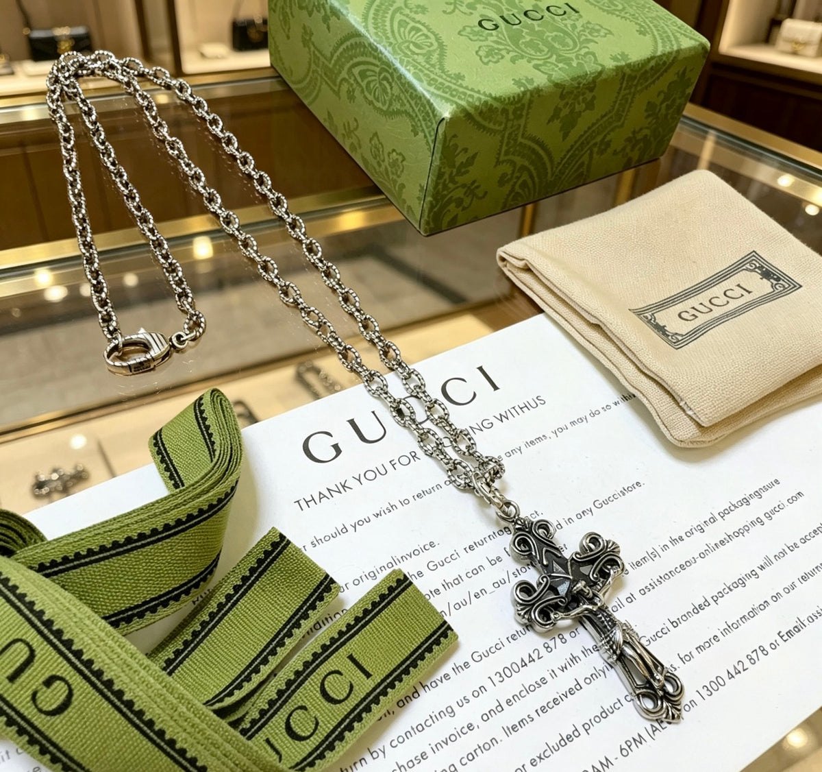 Double-G Emblem Pendant Necklace in Polished Metal-Tone – Design 157 close-up detail