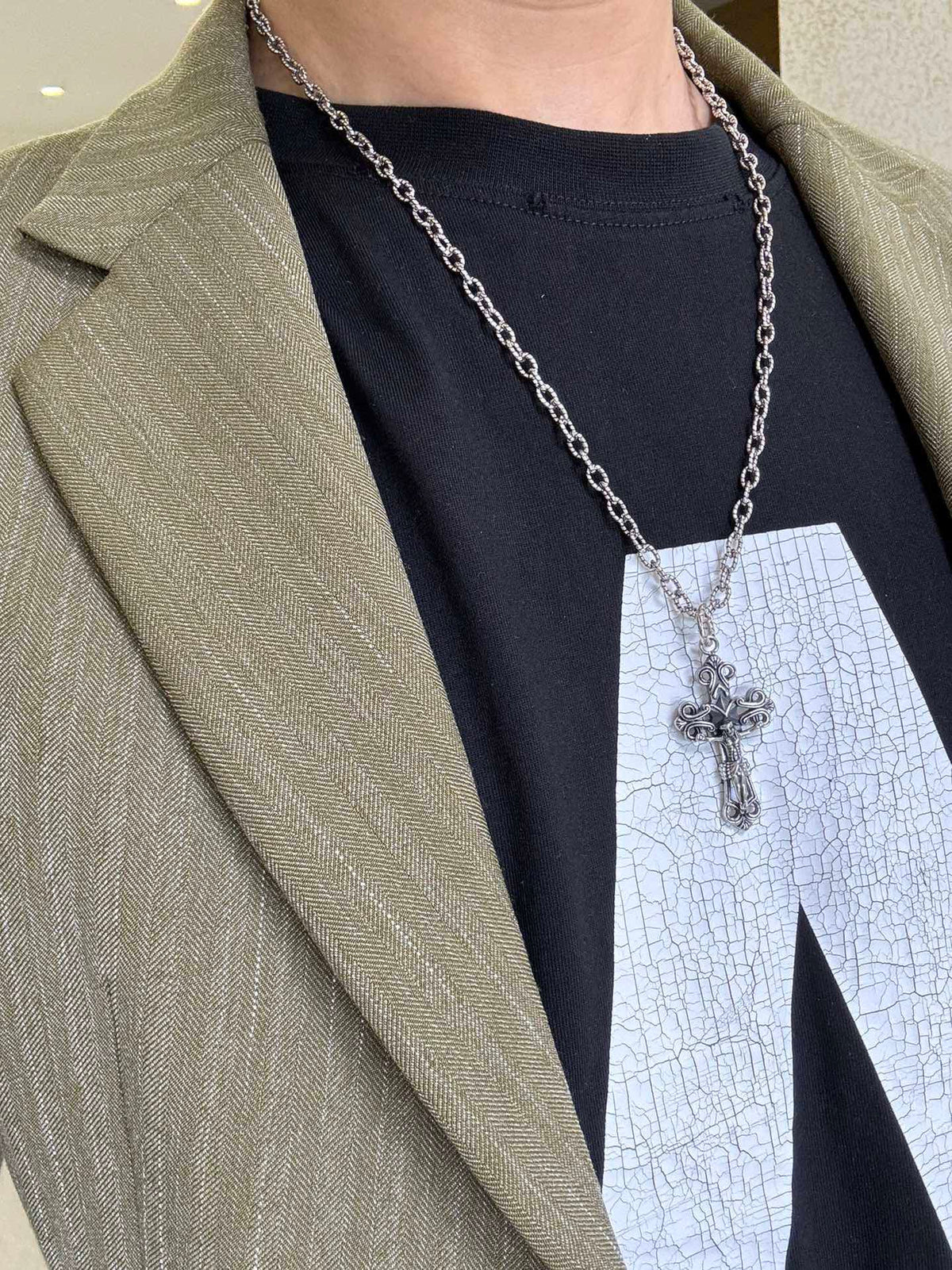Double-G Emblem Pendant Necklace in Polished Metal-Tone – Design 157 styled product view