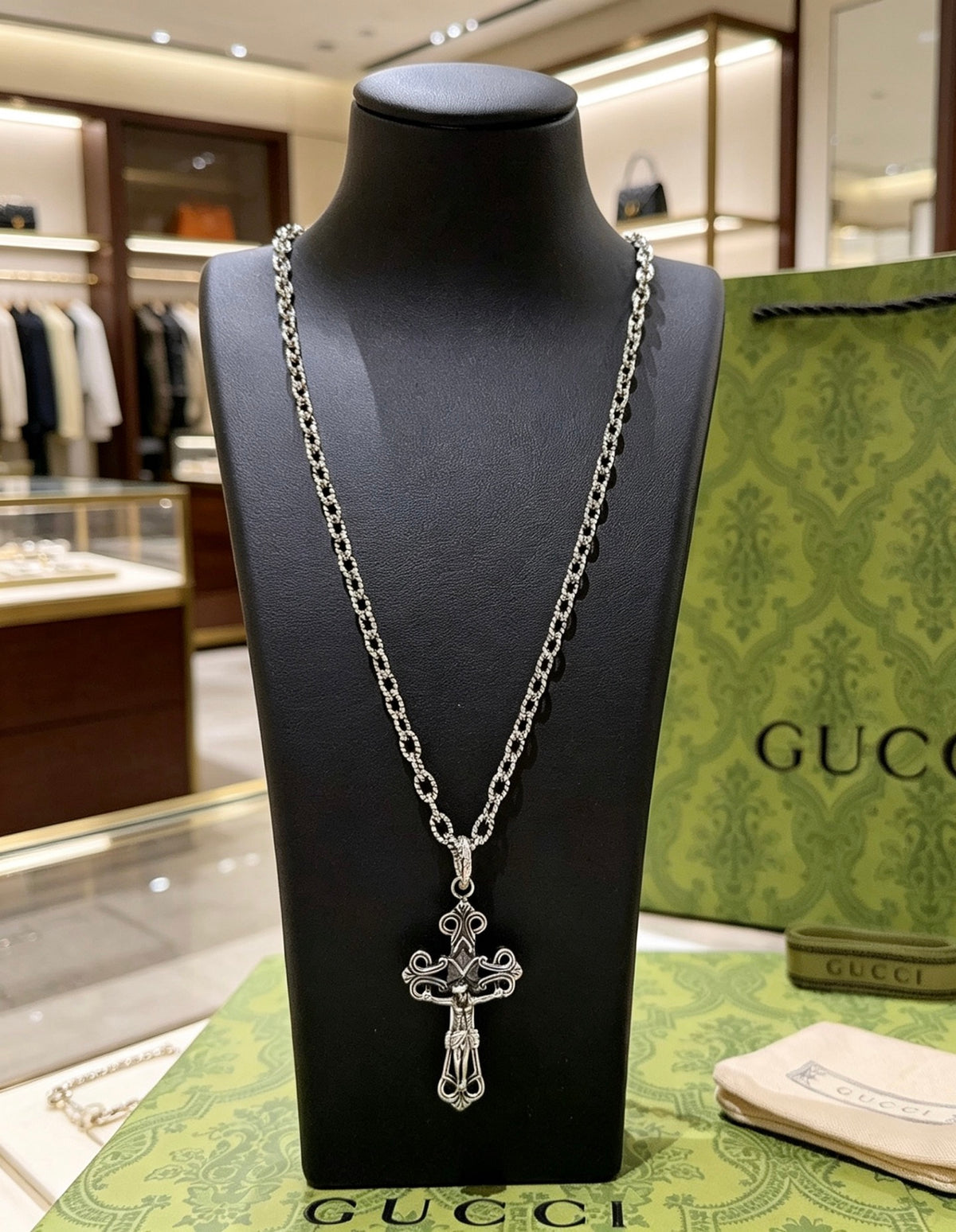 Double-G Emblem Pendant Necklace in Polished Metal-Tone – Design 157 main product view