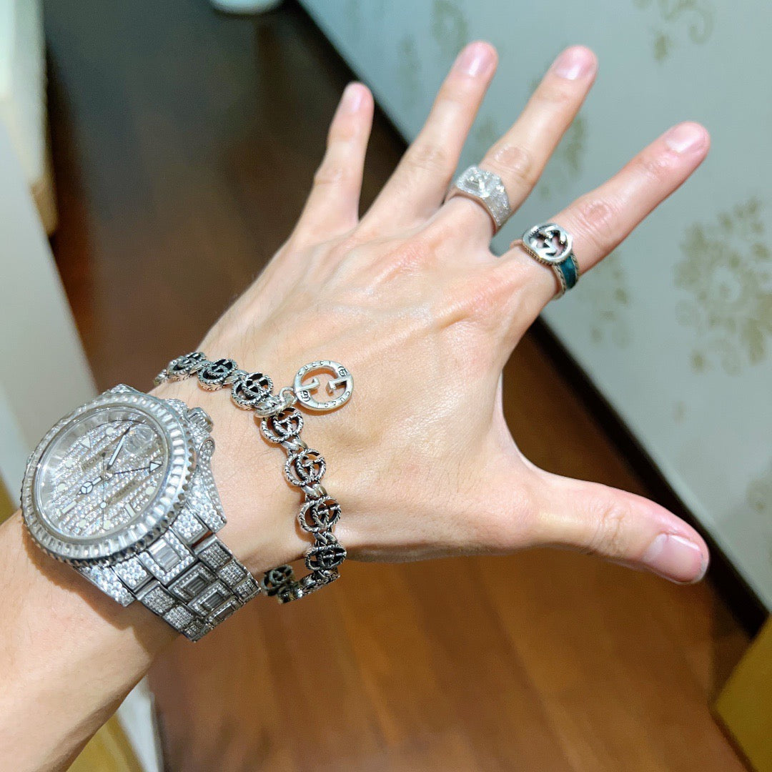 Geometric Emblem Bracelet in Polished Metal-Tone – Design 107 detail view