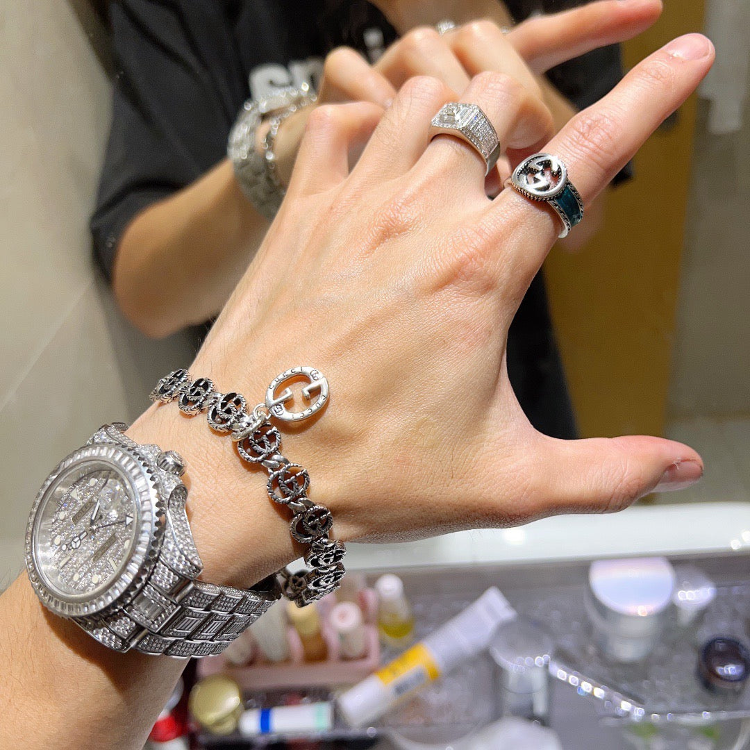 Geometric Emblem Bracelet in Polished Metal-Tone – Design 107 styled product view