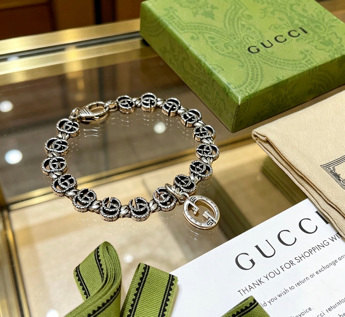 Geometric Emblem Bracelet in Polished Metal-Tone – Design 081 side detail