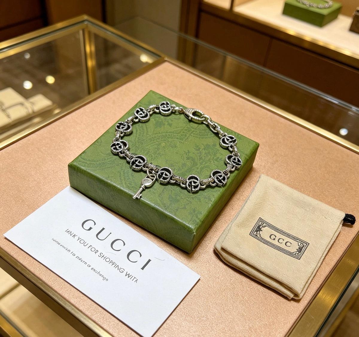 Geometric Emblem Bracelet in Polished Metal-Tone – Design 080 front product view