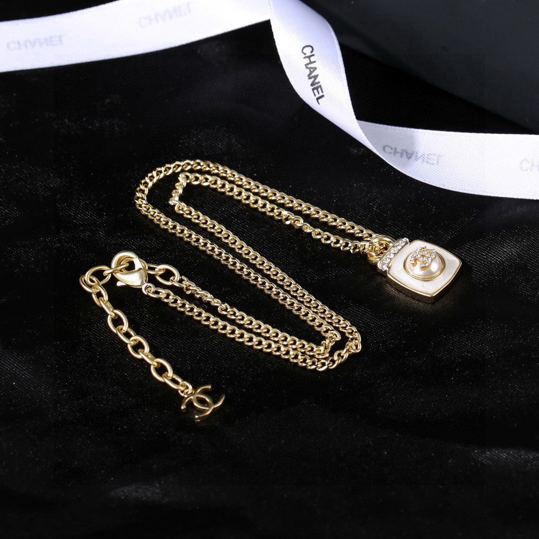 Double-C Emblem Pendant Necklace in Gold-Tone – Design 021 front product view