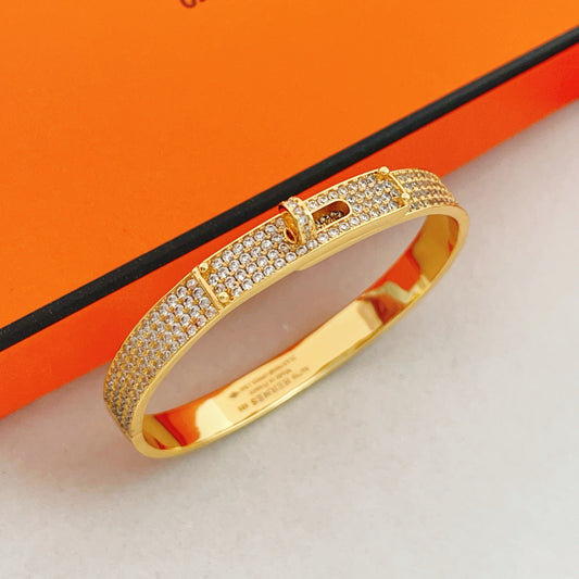 Geometric Emblem Bangle in Gold-Tone – Gold Detail – Design 002 main product view