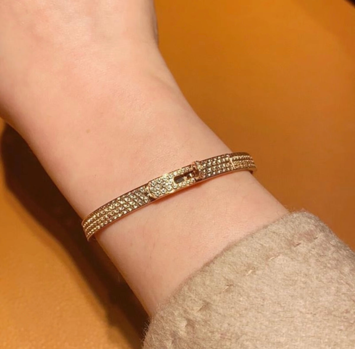 Geometric Emblem Bangle in Gold-Tone – Gold Detail – Design 002 front product view