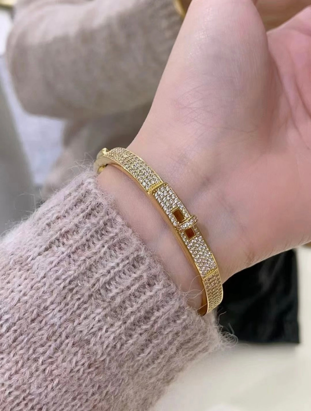 Geometric Emblem Bangle in Rose-Gold-Tone – Rose Gold Detail – Design 003 front product view