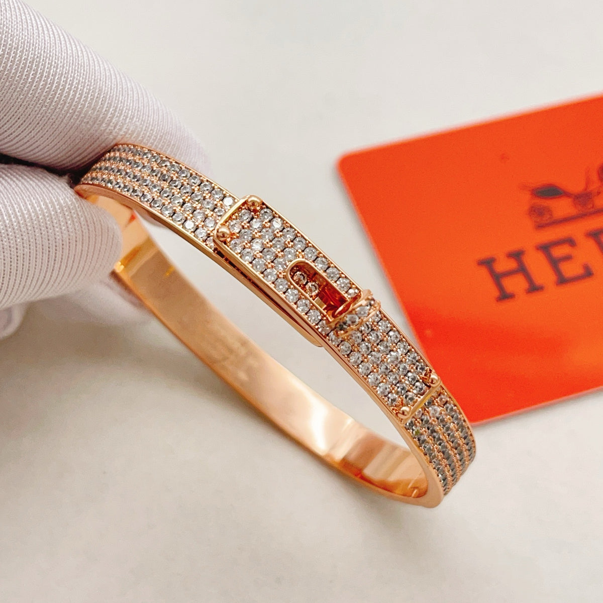 Geometric Emblem Bangle in Rose-Gold-Tone – Rose Gold Detail – Design 004 styled product view