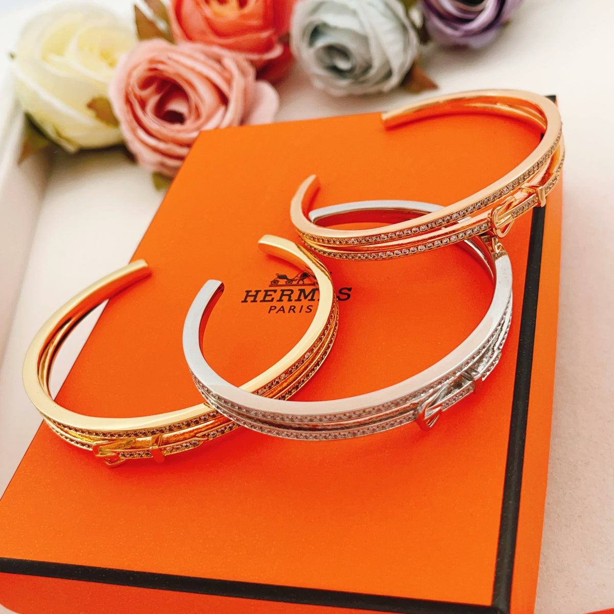 Geometric Emblem Bangle in Rose-Gold-Tone – Rose Gold Detail – Design 002 styled product view