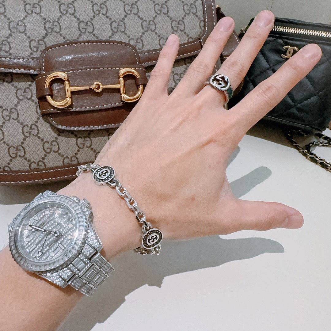 Geometric Emblem Bracelet in Polished Metal-Tone – Design 120 detail view