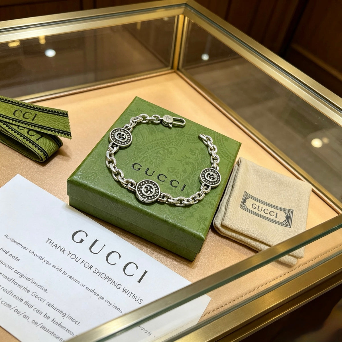 Geometric Emblem Bracelet in Polished Metal-Tone – Design 114 side detail