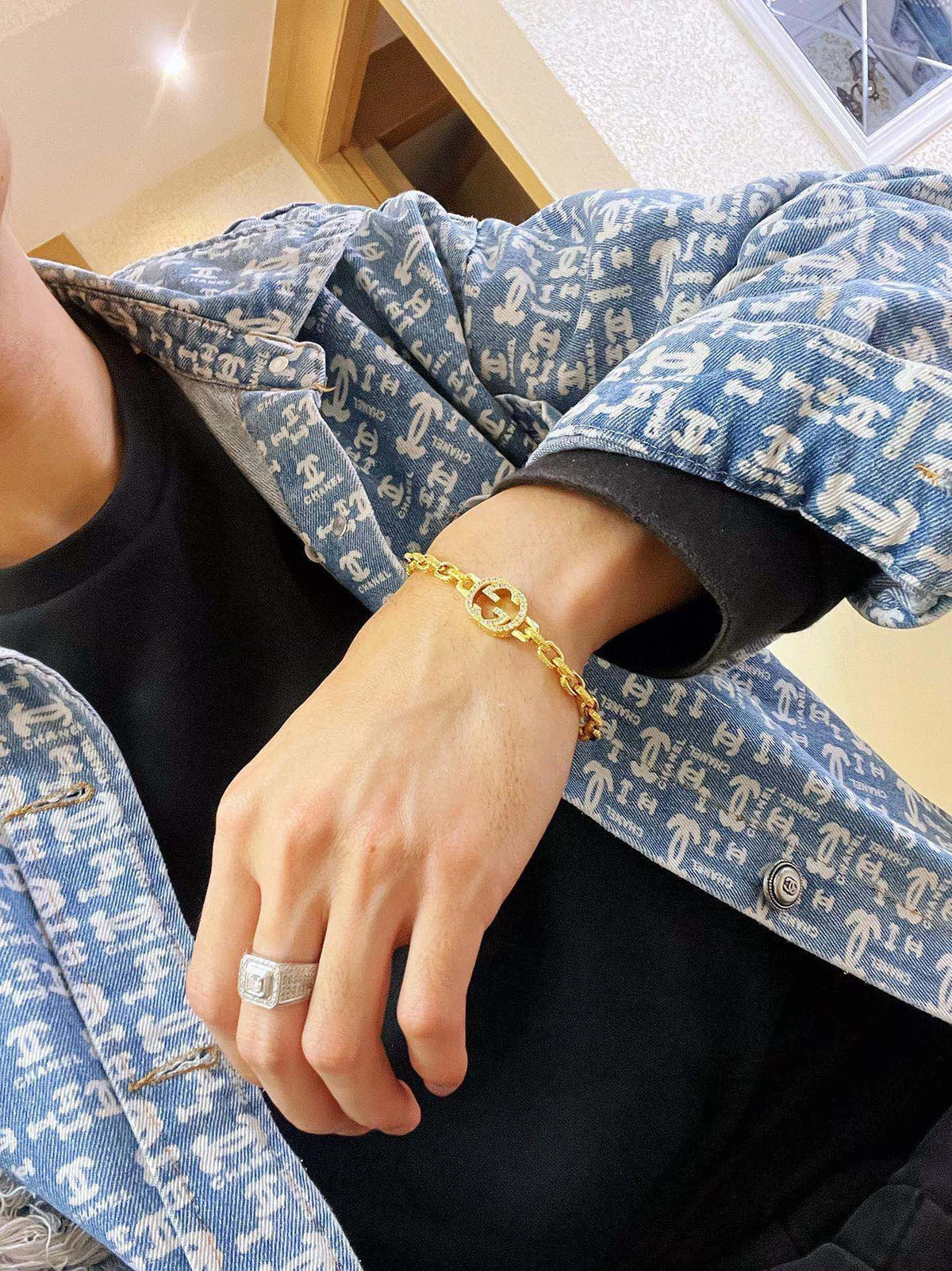 Geometric Emblem Bracelet in Gold-Tone – Design 010 detail view