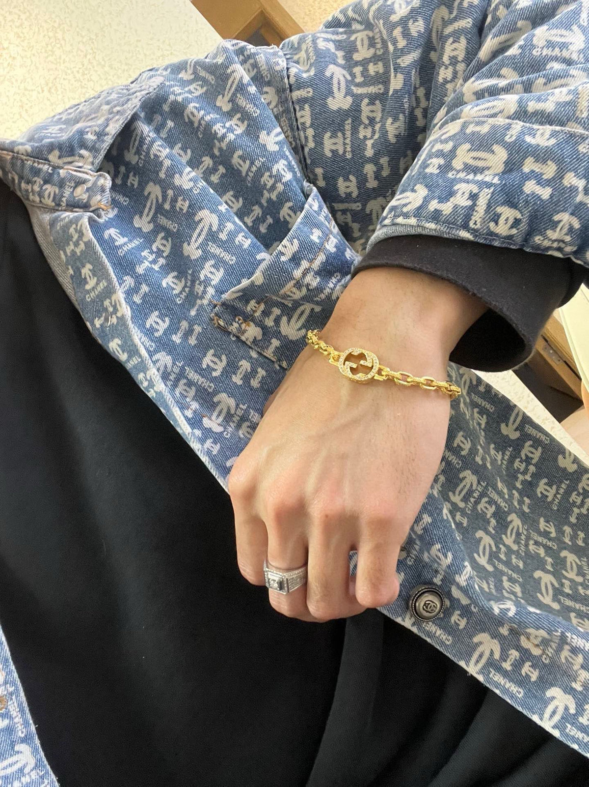 Geometric Emblem Bracelet in Gold-Tone – Design 008 front product view