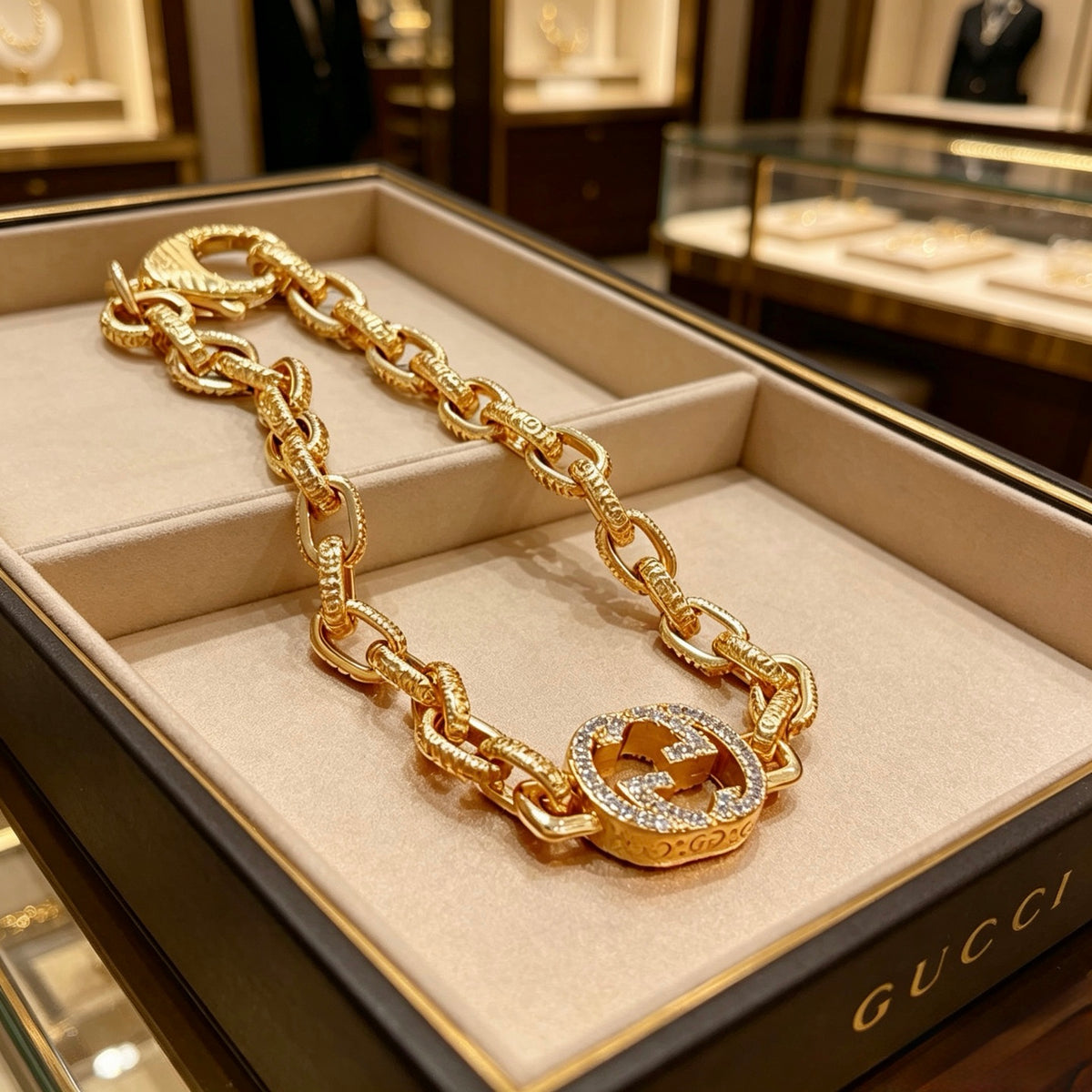 Geometric Emblem Bracelet in Gold-Tone – Design 010 front product view