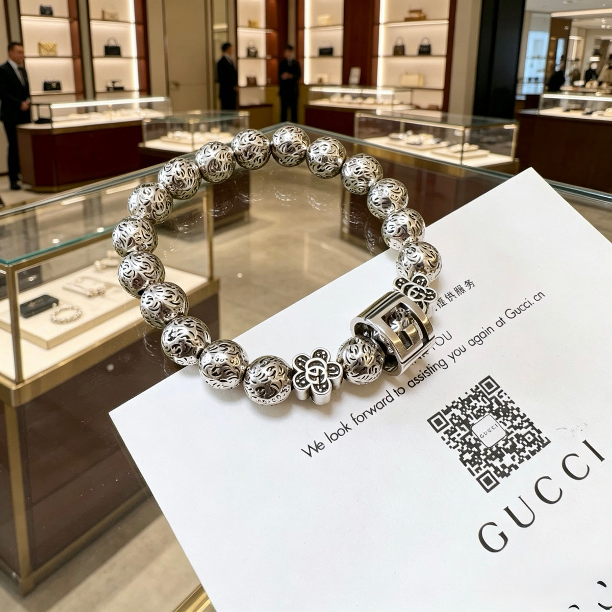 Double-G Emblem Bracelet in Polished Metal-Tone – Vintage Detail – Design 012 main product view