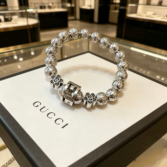 Double-G Emblem Bracelet in Polished Metal-Tone – Vintage Detail – Design 011 main product view