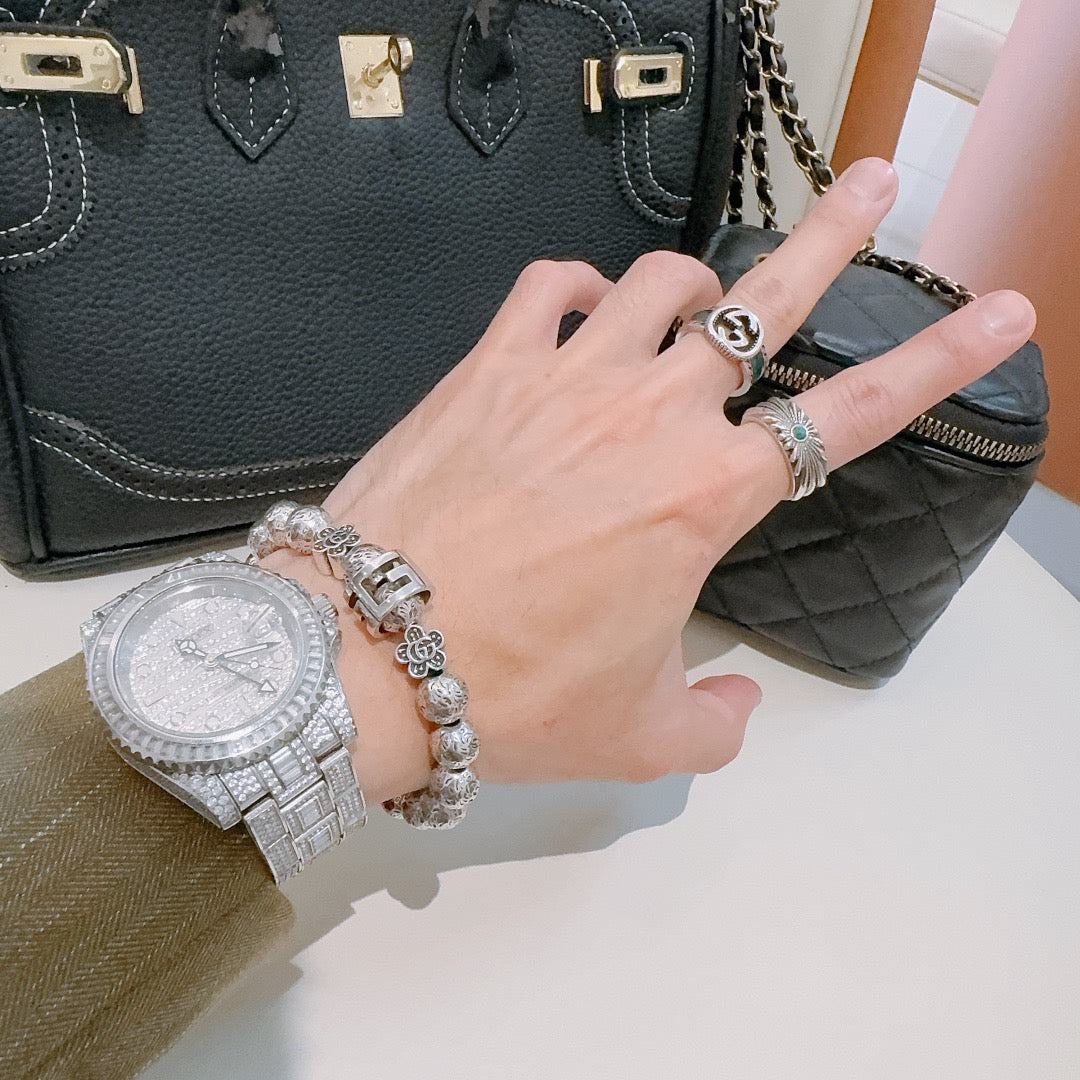 Double-G Emblem Bracelet in Polished Metal-Tone – Vintage Detail – Design 012 styled product view