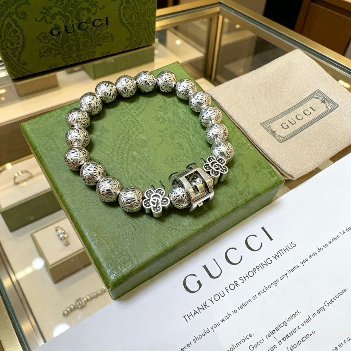 Double-G Emblem Bracelet in Polished Metal-Tone – Vintage Detail – Design 012 front product view