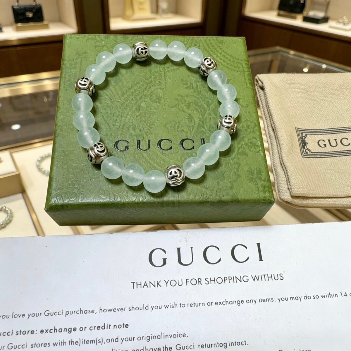 Double-G Emblem Beaded Bracelet in Polished Metal-Tone – Crystal Detail – Design 019 front product view