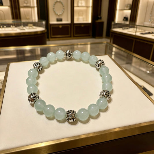 Double-G Emblem Beaded Bracelet in Polished Metal-Tone – Crystal Detail – Design 018 main product view