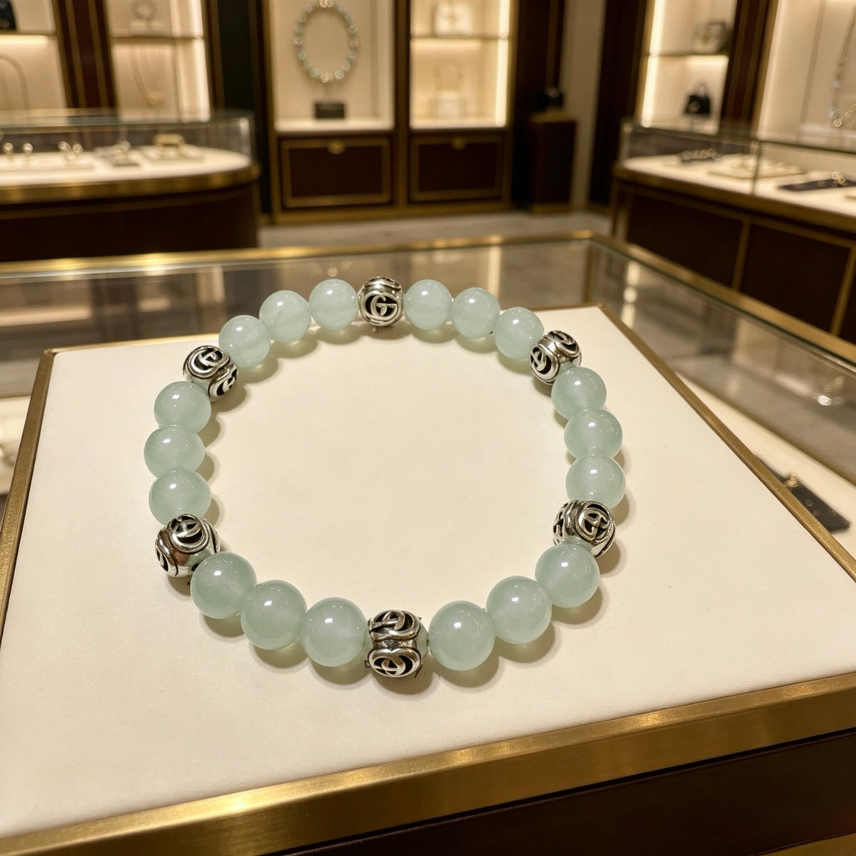 Double-G Emblem Beaded Bracelet in Polished Metal-Tone – Crystal Detail – Design 019 main product view
