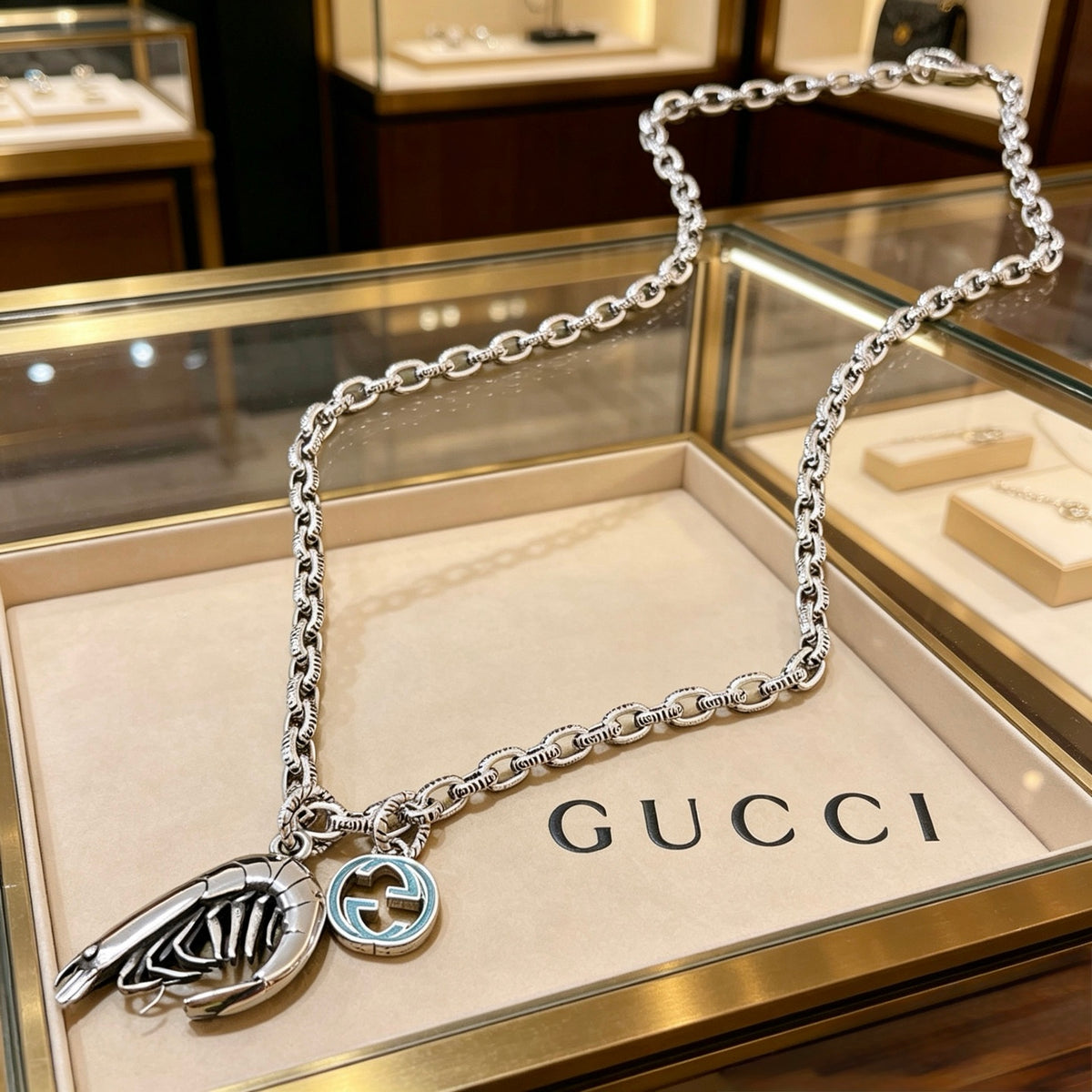 Double-G Emblem Pendant Necklace in Polished Metal-Tone – Vintage Detail – Design 068 main product view
