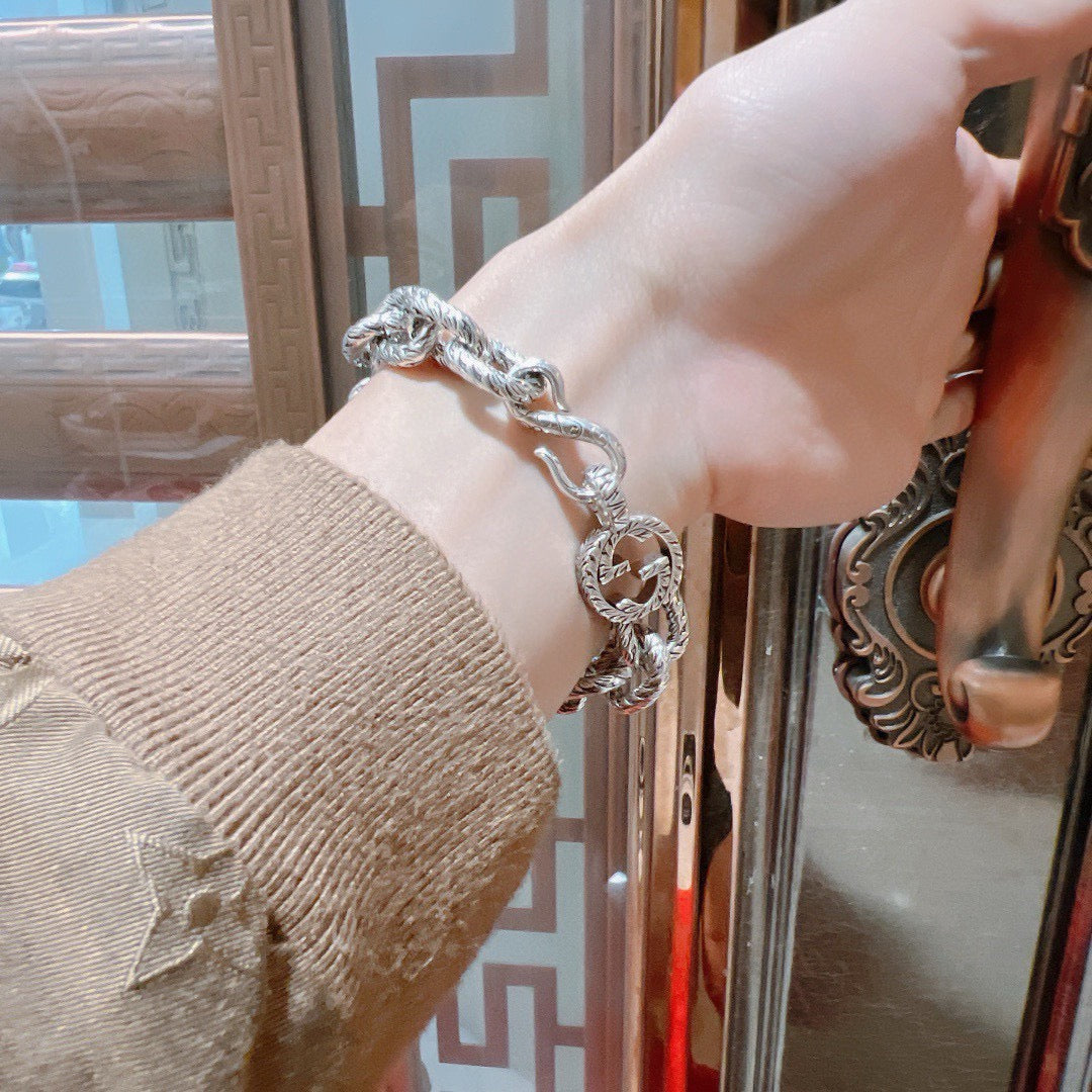 Geometric Emblem Bracelet in Polished Metal-Tone – Design 112 side detail