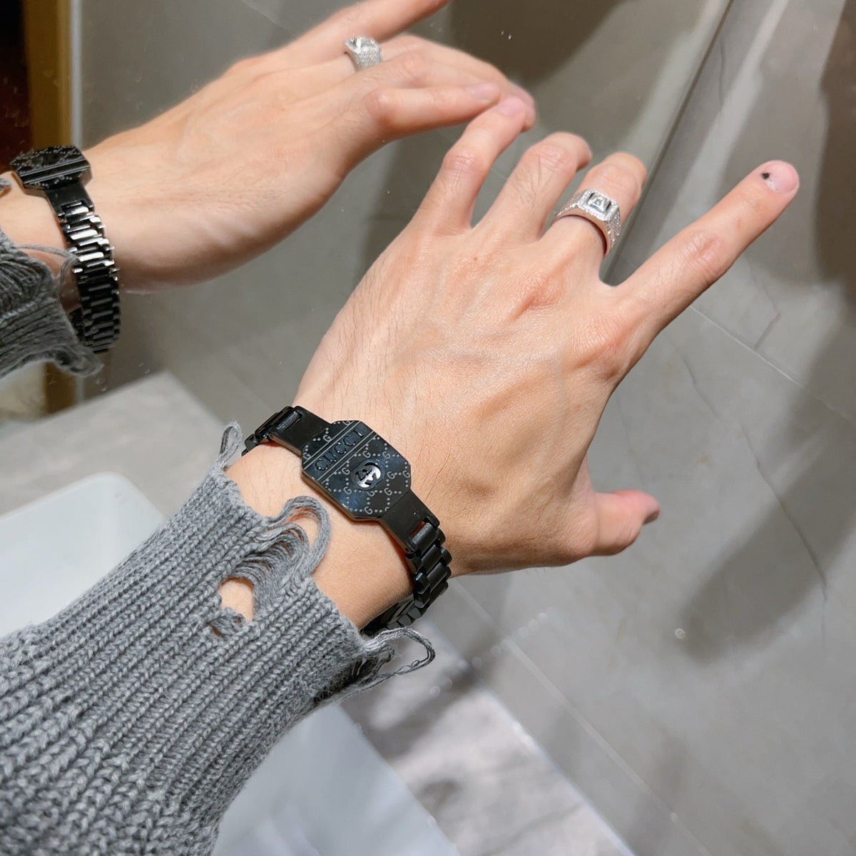 Geometric Emblem Bracelet in Polished Metal-Tone – Design 110 styled product view