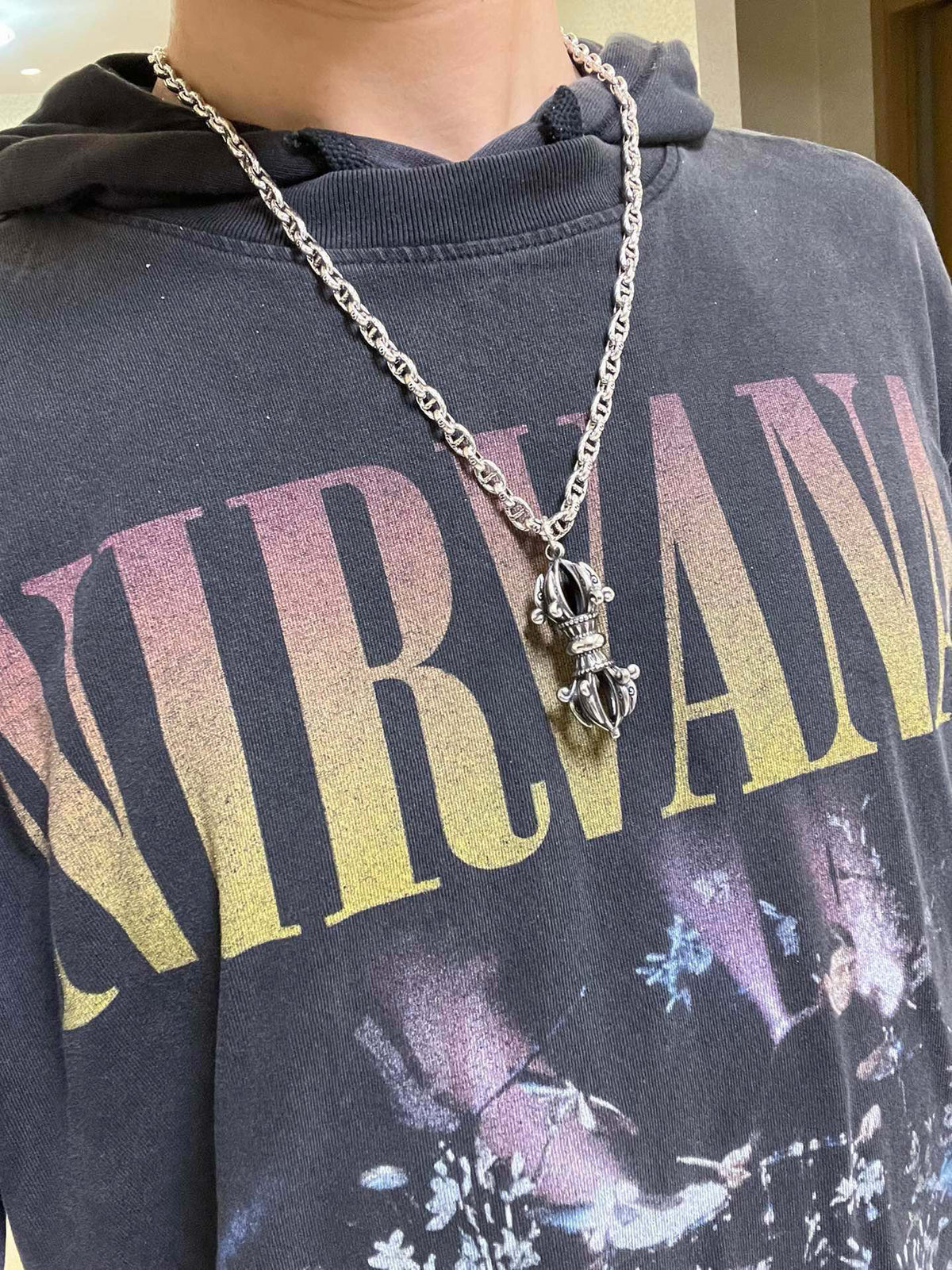 Double-G Emblem Pendant Necklace in Polished Metal-Tone – Vintage Detail – Design 067 main product view
