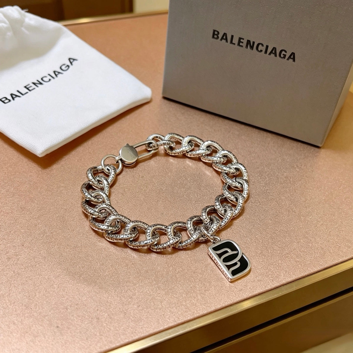 Geometric Emblem Bracelet in Polished Metal-Tone – Design 067 main product view