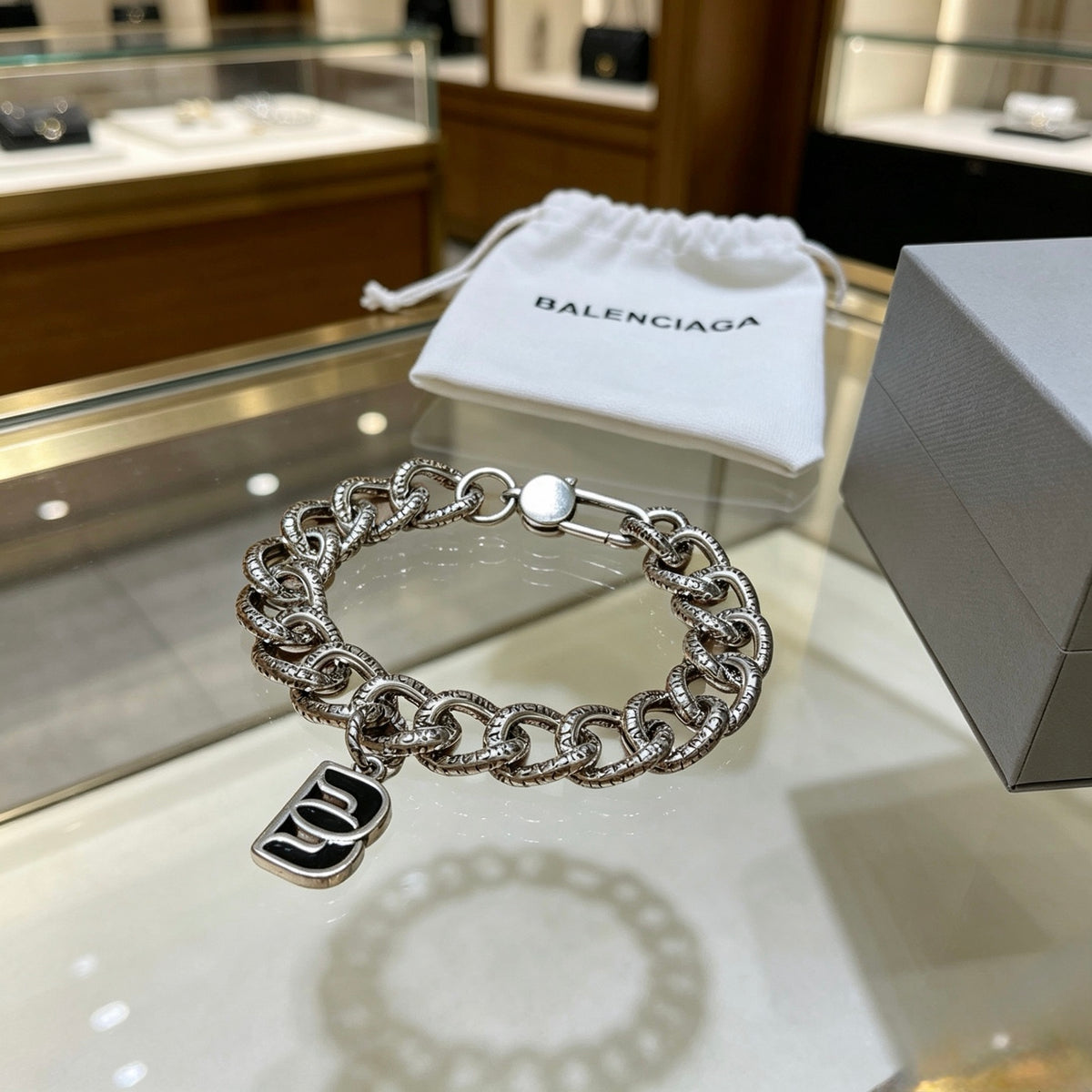Geometric Emblem Bracelet in Polished Metal-Tone – Design 071 front product view