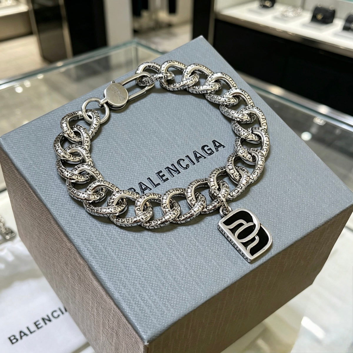 Geometric Emblem Bracelet in Polished Metal-Tone – Design 071 close-up detail