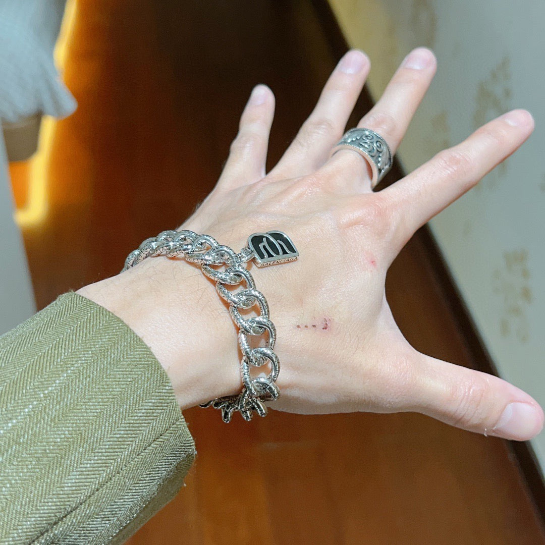 Geometric Emblem Bracelet in Polished Metal-Tone – Design 067 detail view