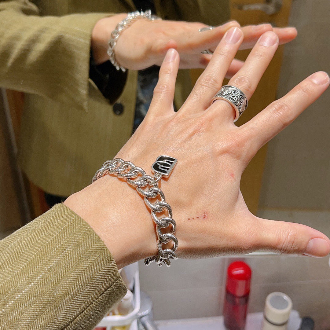 Geometric Emblem Bracelet in Polished Metal-Tone – Design 067 styled product view