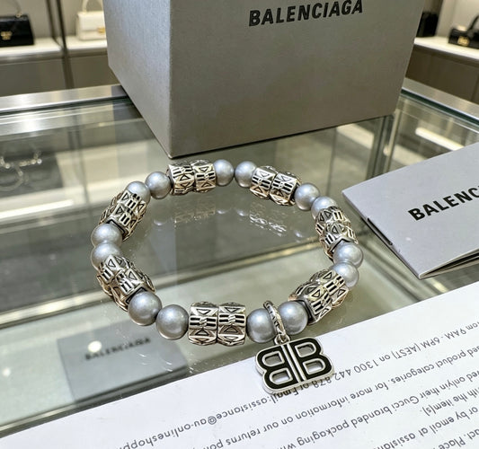 Geometric Emblem Bracelet in Polished Metal-Tone – Pearl Detail main product view