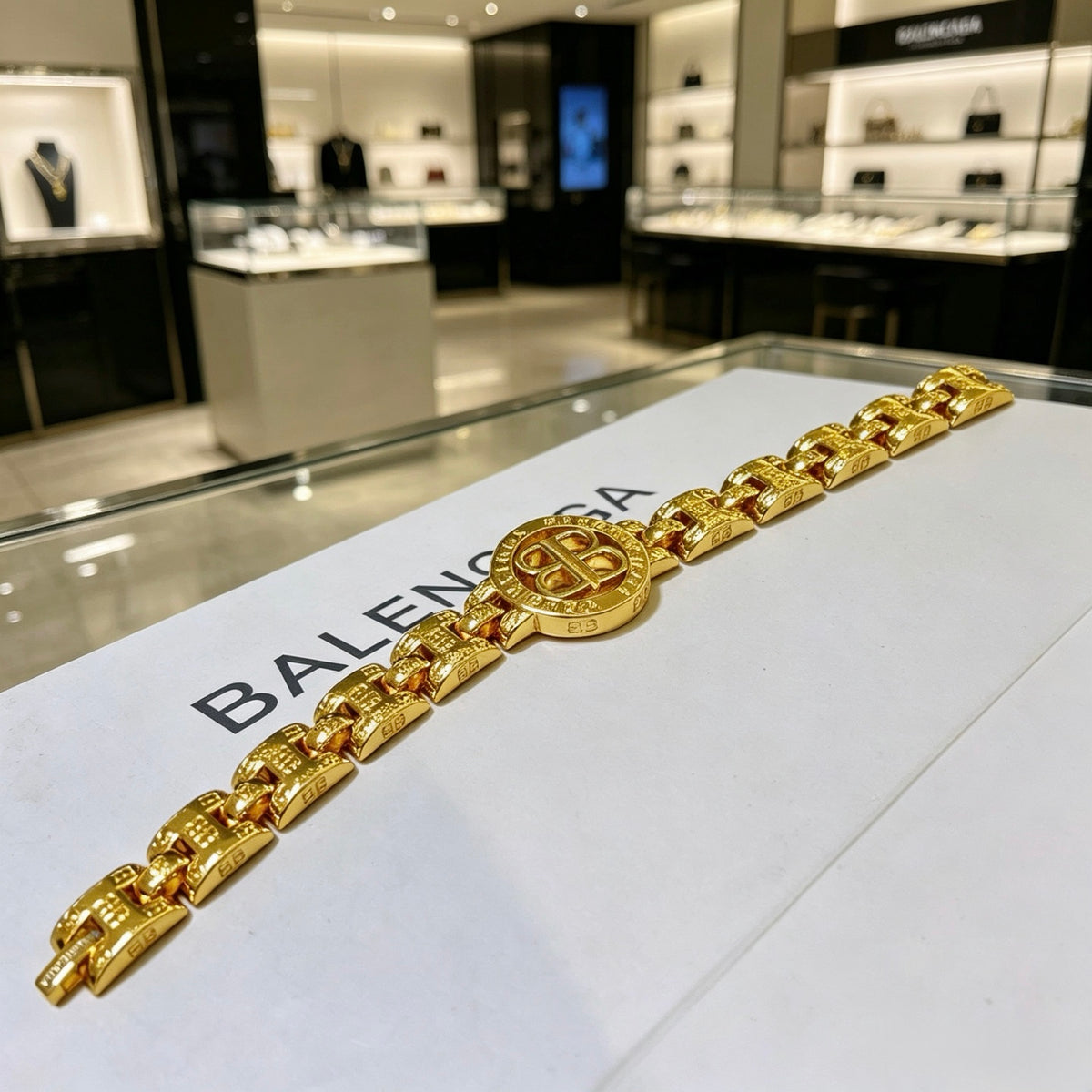 Geometric Emblem Bracelet in Polished Metal-Tone – Design 065 front product view