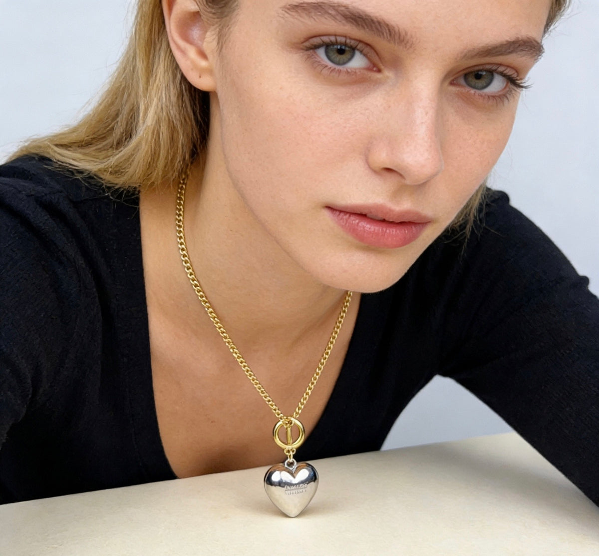 Geometric Emblem Pendant Necklace in Polished Metal-Tone – Vintage Detail – Design 080 detail view