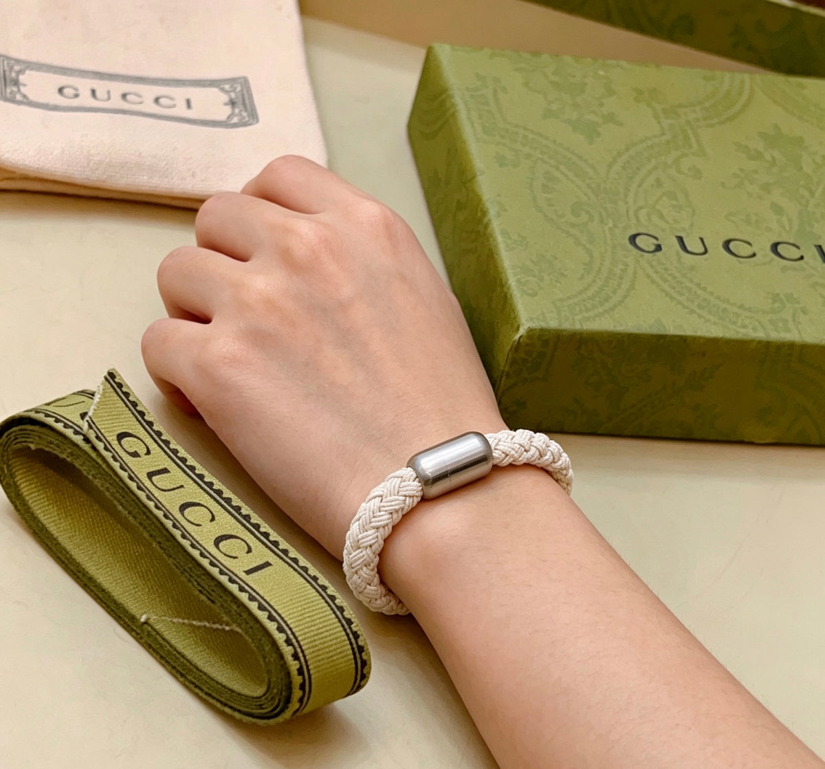 Double-G Emblem Bangle in Silver-Tone – Vintage Detail – Design 026 styled product view