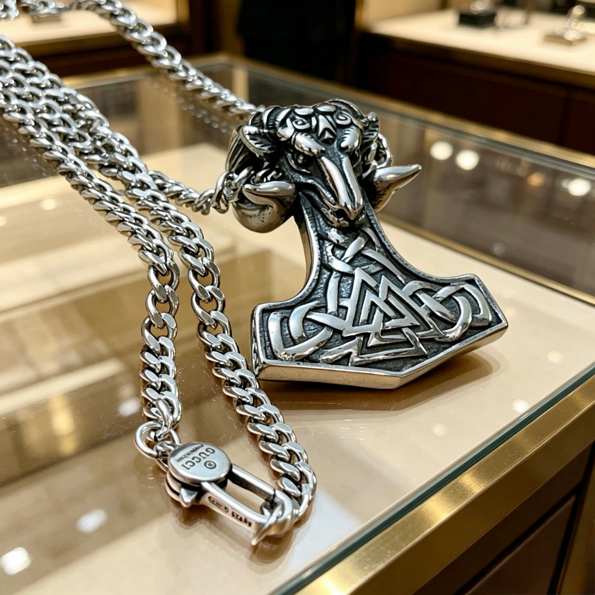 Double-G Emblem Pendant Necklace in Polished Metal-Tone – Vintage Detail – Design 064 main product view