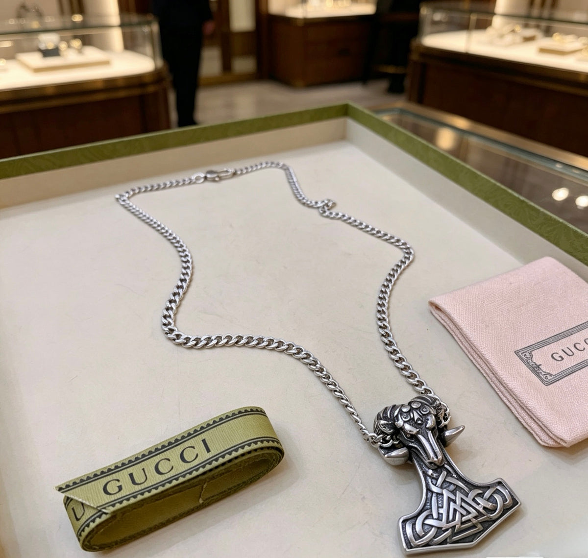 Double-G Emblem Pendant Necklace in Polished Metal-Tone – Vintage Detail – Design 064 main product view