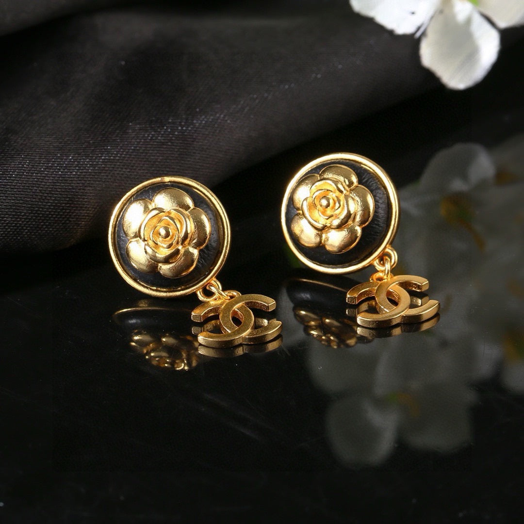 Camellia Statement Earrings in Polished Metal-Tone – Camellia Detail – Design 005 side detail
