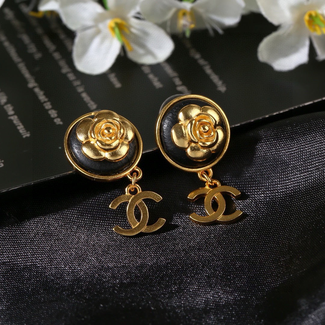 Camellia Statement Earrings in Polished Metal-Tone – Camellia Detail – Design 005 styled product view