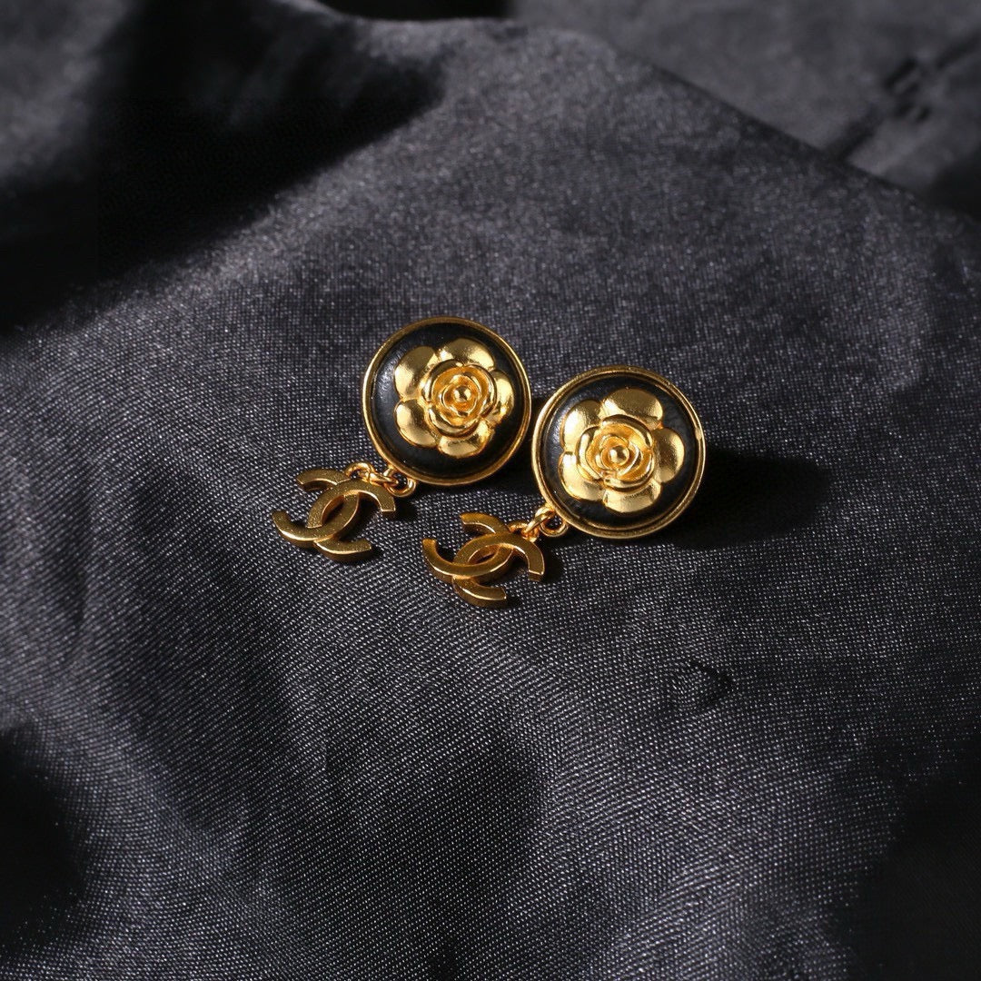 Camellia Statement Earrings in Polished Metal-Tone – Camellia Detail – Design 005 main product view