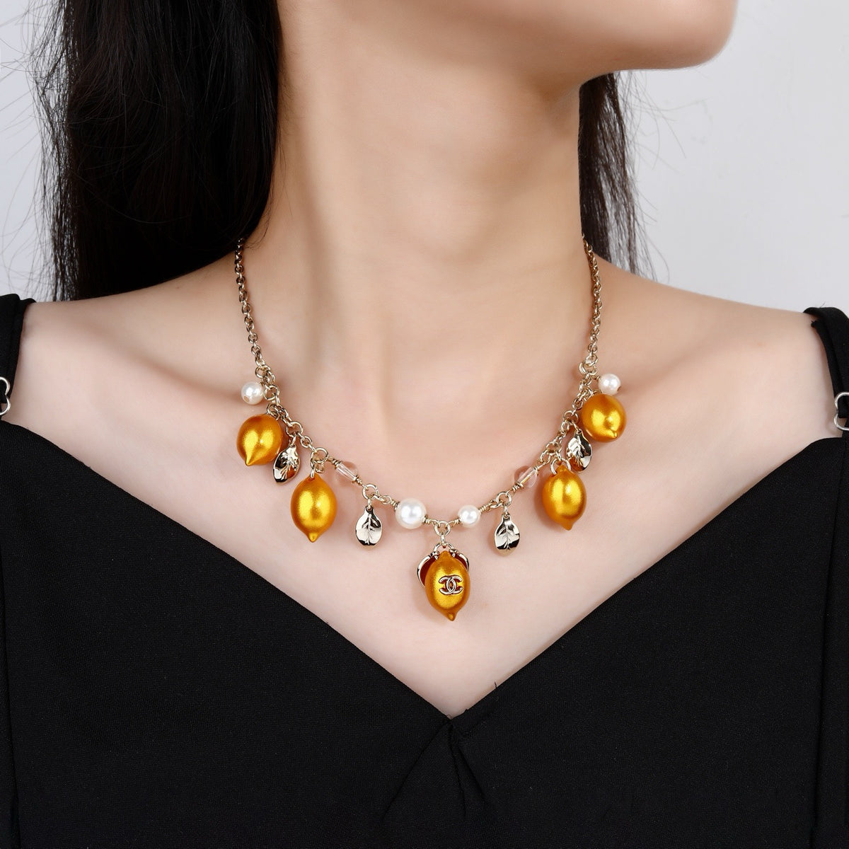 Double-C Emblem Pendant Necklace in Gold-Tone – Design 026 front product view