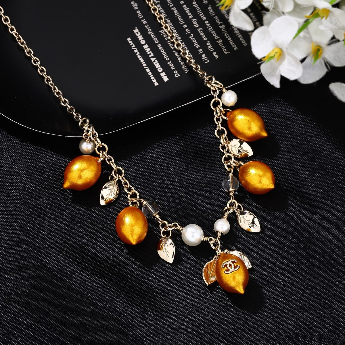 Double-C Emblem Pendant Necklace in Gold-Tone – Design 026 side detail