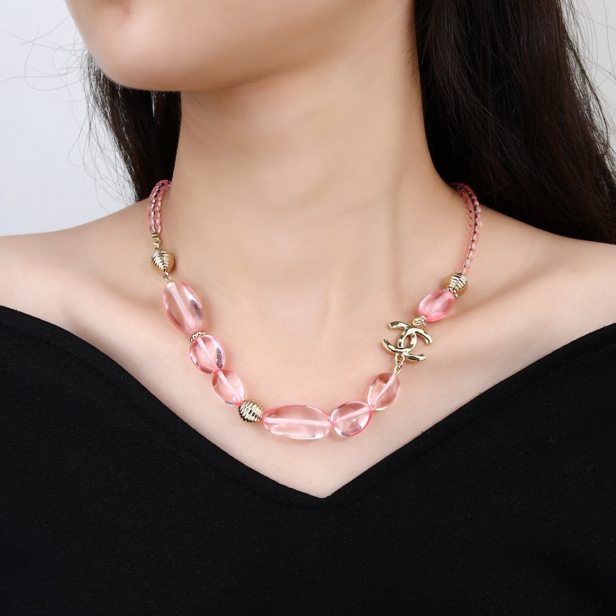 Double-C Emblem Pendant Necklace in Gold-Tone – Design 025 main product view